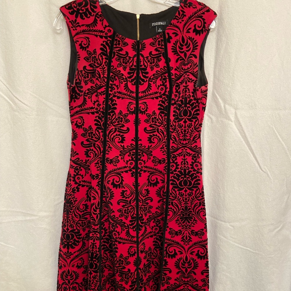 Size 6, red dress with black design, Dress Barn